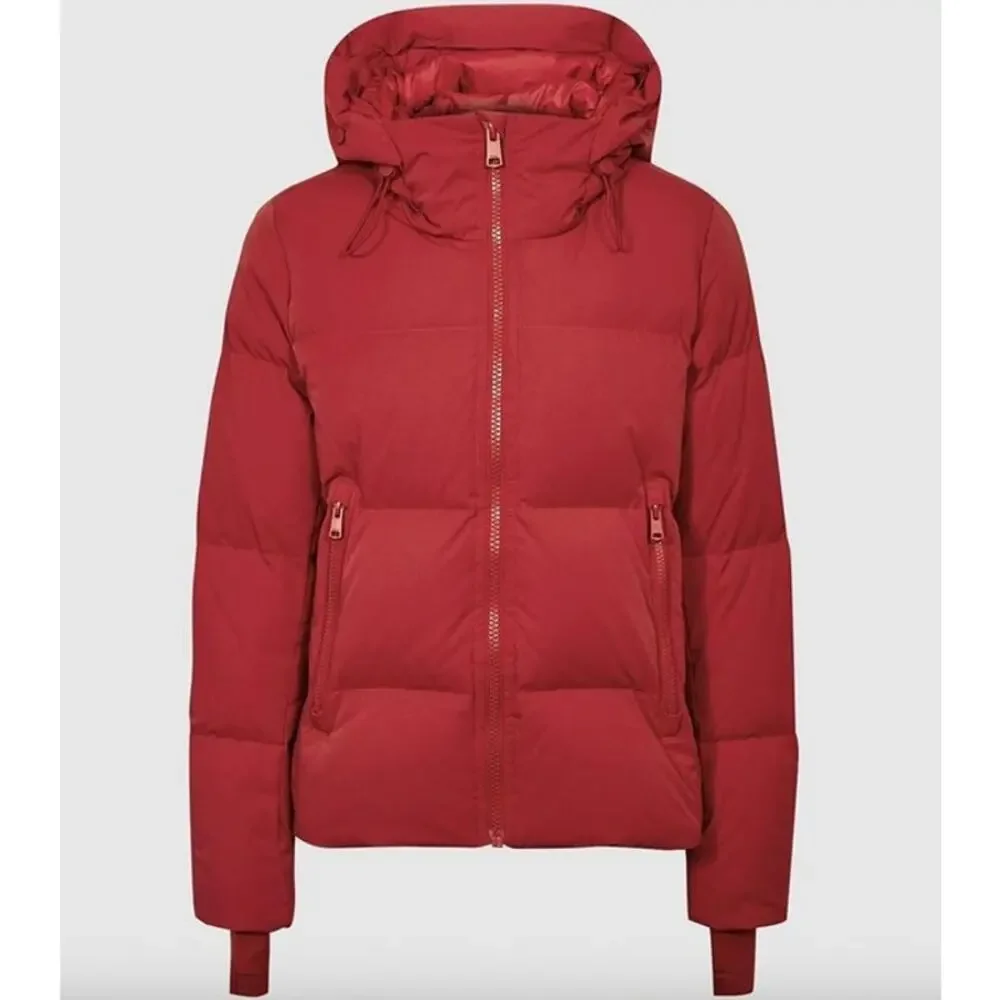 REISS Thea Short Puffer Jacket NEW Size S Red Quilted Hoodie $565 Coat Winter - Picture 4 of 16